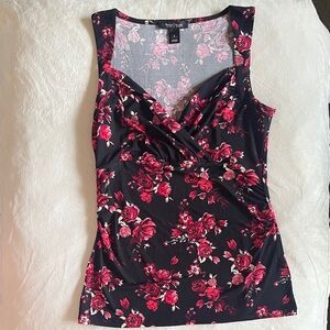 White House Black Market Black and Red Floral Tank Top
